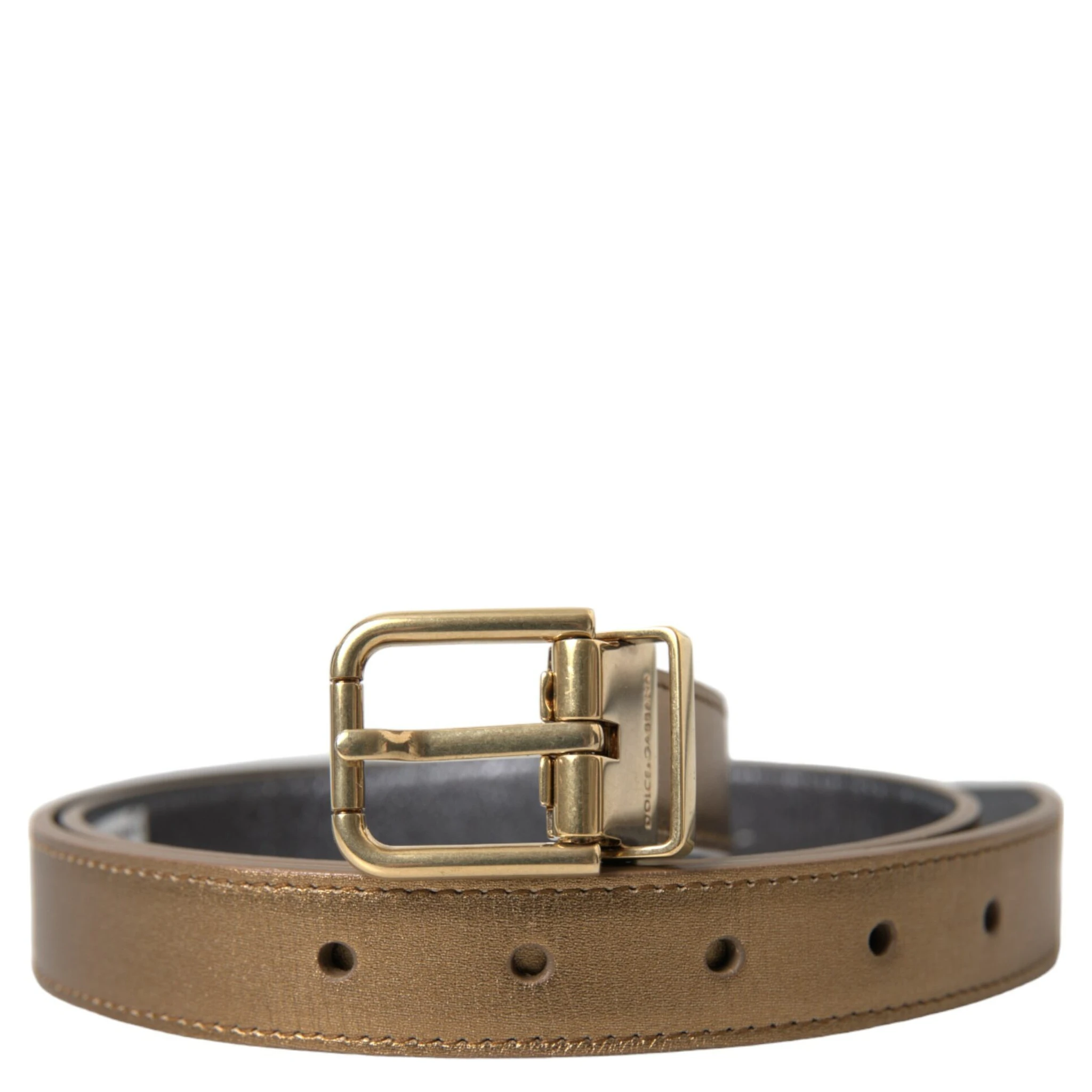 Metallic Gold Calf Leather Metal Buckle Belt