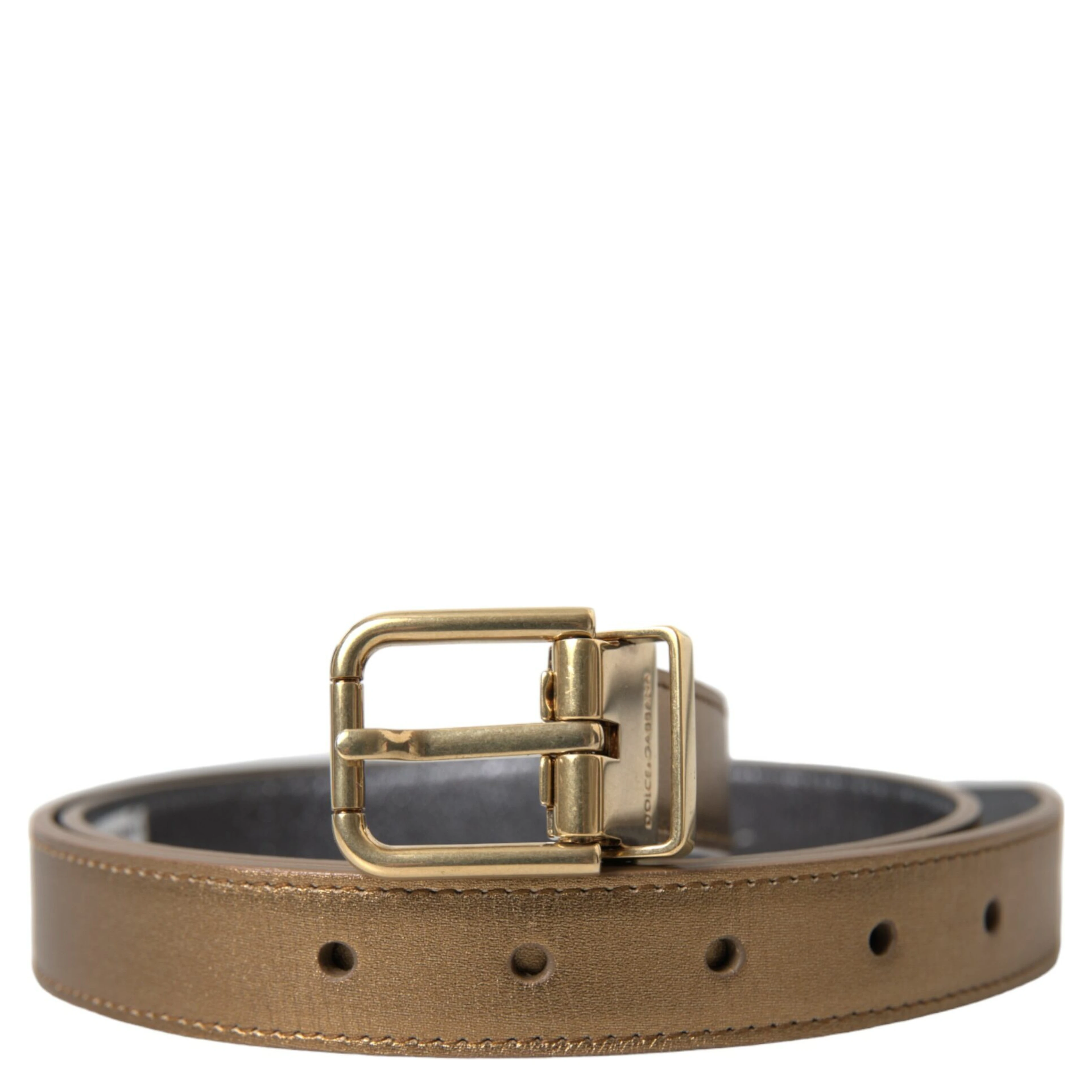 Metallic Gold Calf Leather Metal Buckle Belt