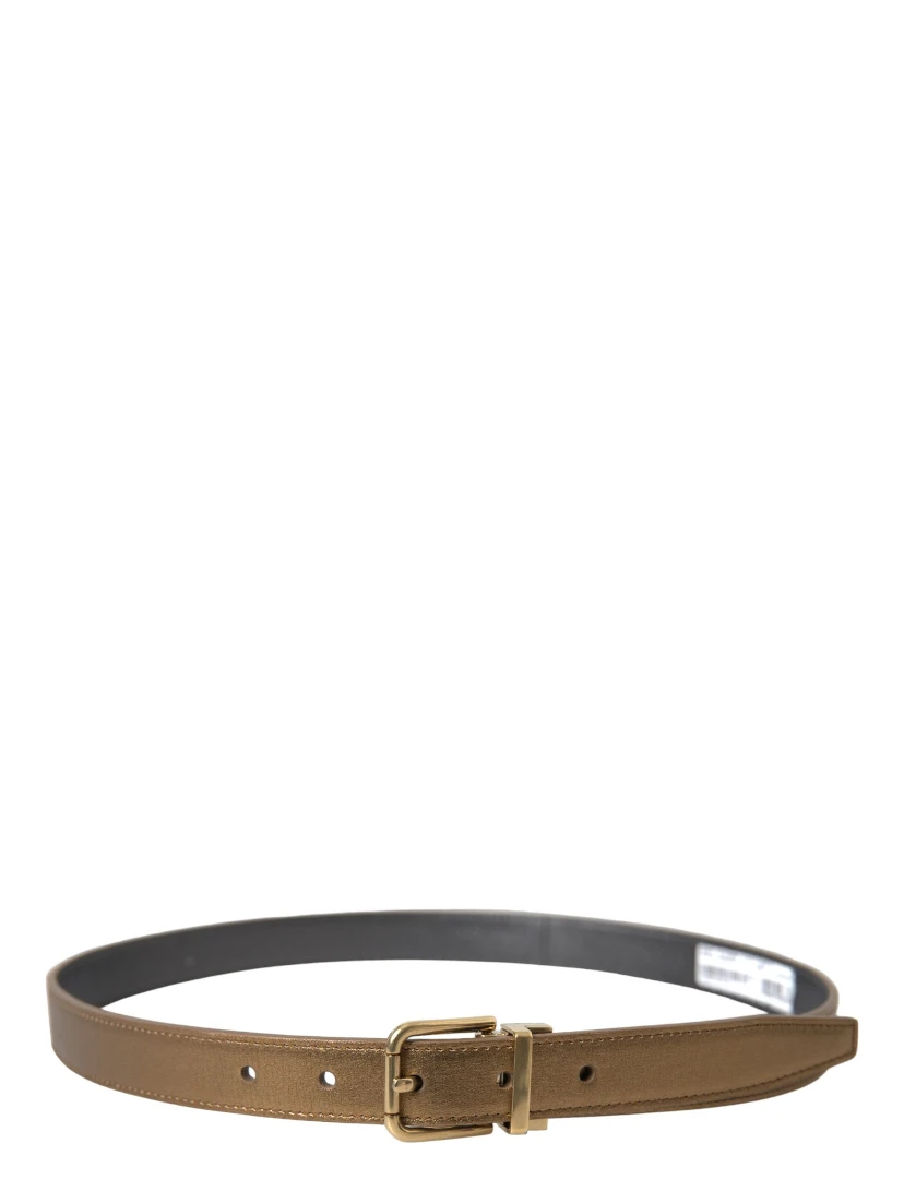 Metallic Gold Calf Leather Metal Buckle Belt