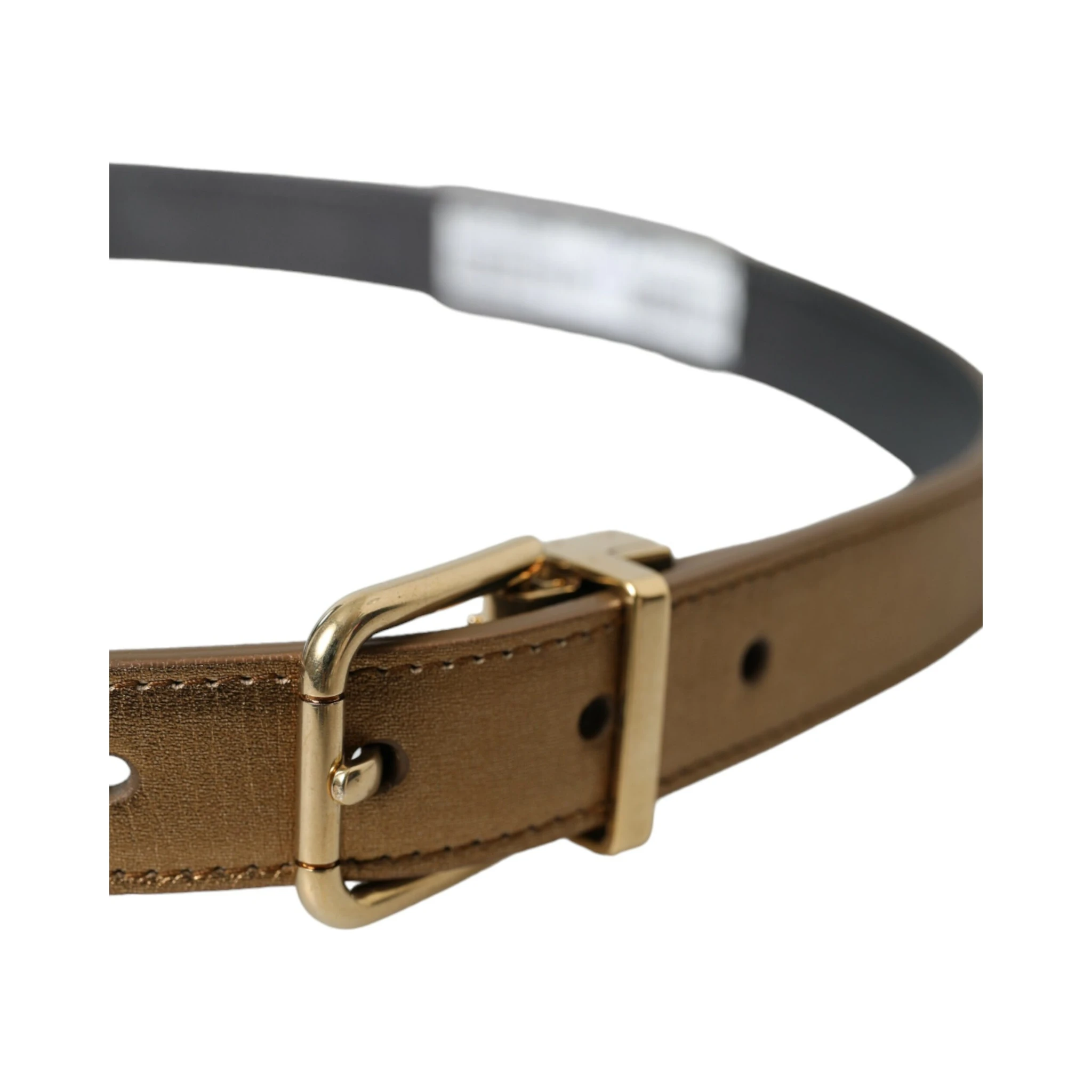Metallic Gold Calf Leather Metal Buckle Belt