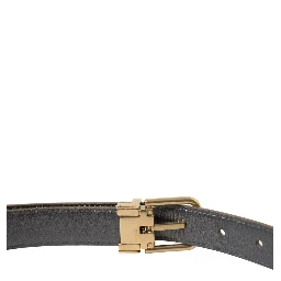 Metallic Gold Calf Leather Metal Buckle Belt