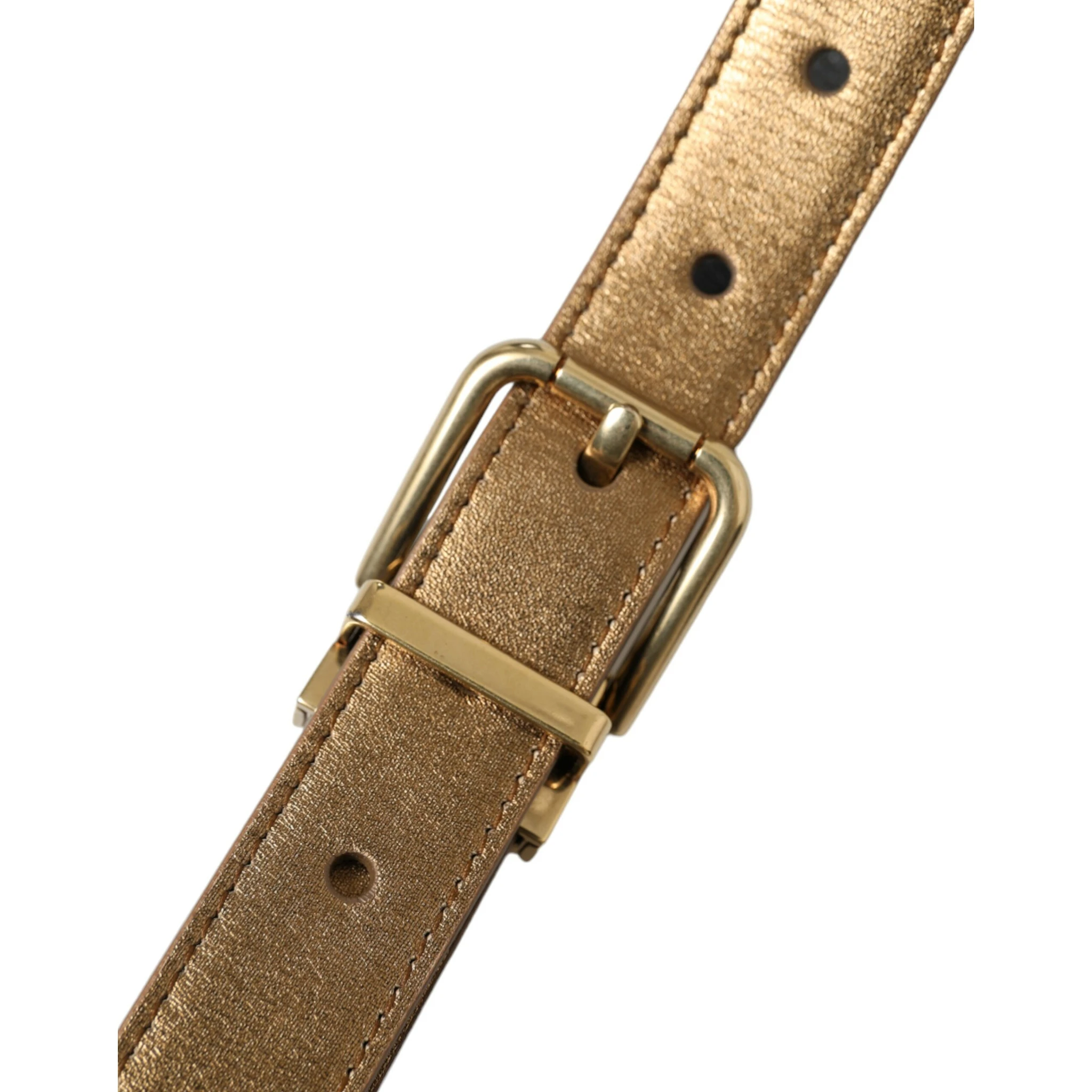 Metallic Gold Calf Leather Metal Buckle Belt