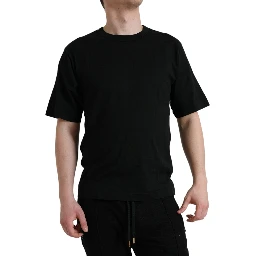 Black Logo Embossed Crew Neck Short Sleeves T-shirt
