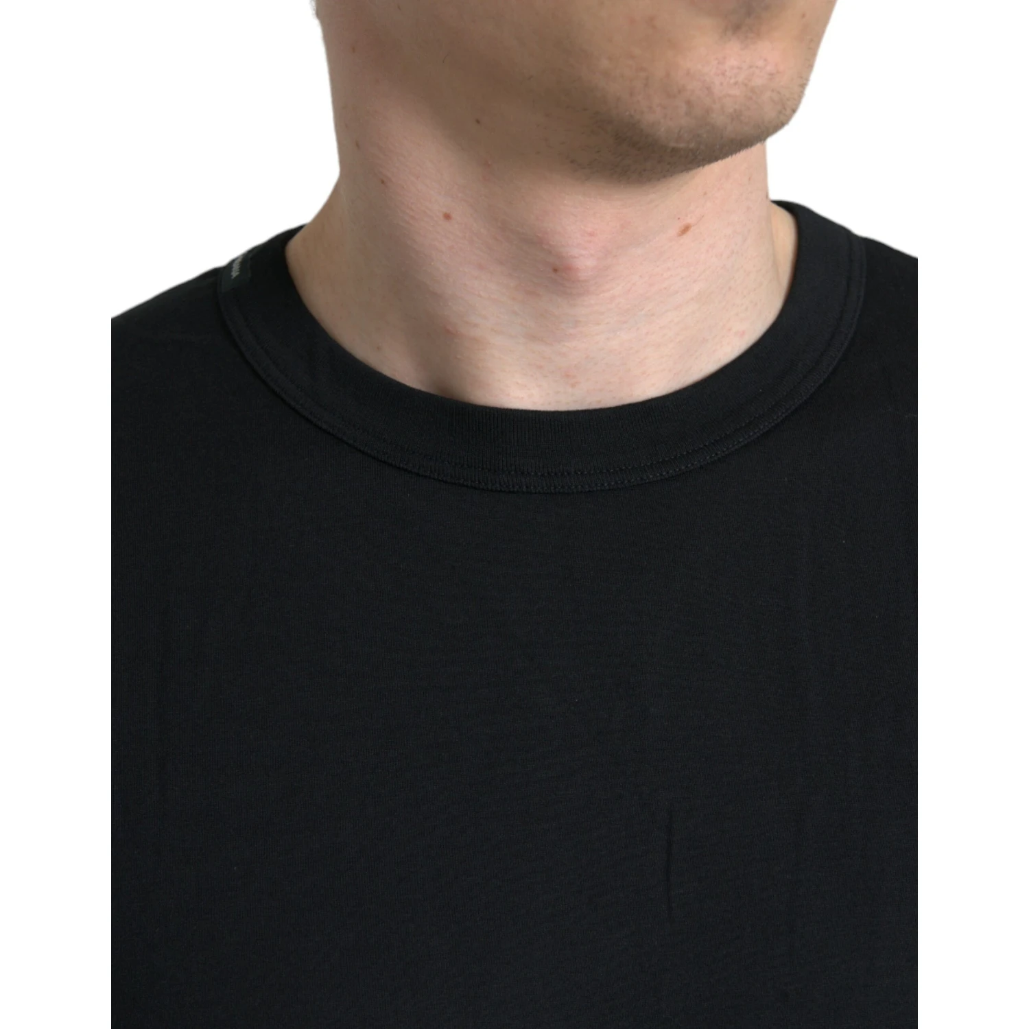Black Logo Embossed Crew Neck Short Sleeves T-shirt