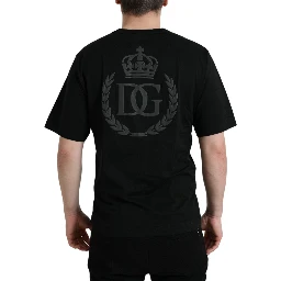 Black Logo Embossed Crew Neck Short Sleeves T-shirt