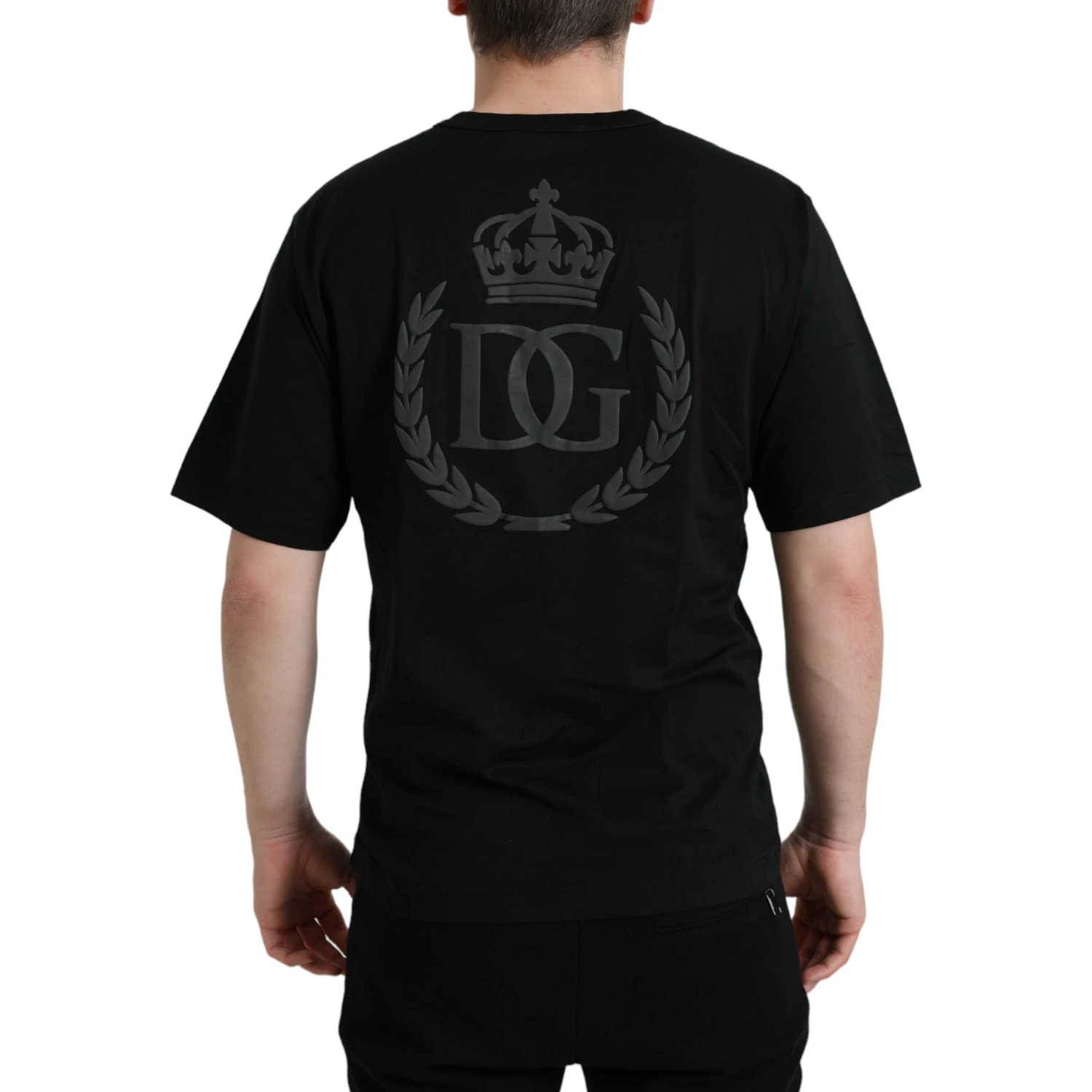 Black Logo Embossed Crew Neck Short Sleeves T-shirt