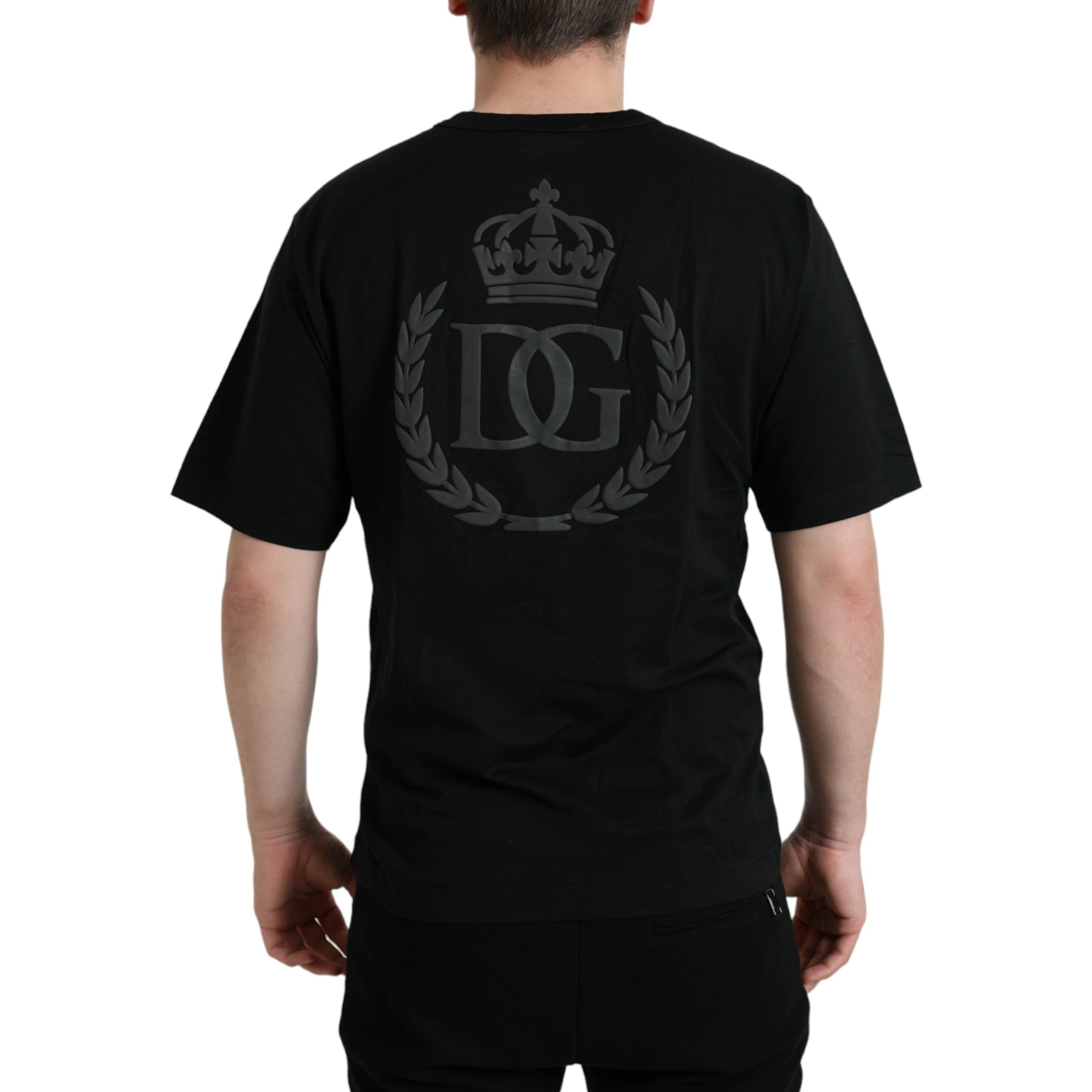 Black Logo Embossed Crew Neck Short Sleeves T-shirt