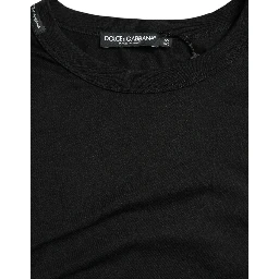 Black Logo Embossed Crew Neck Short Sleeves T-shirt