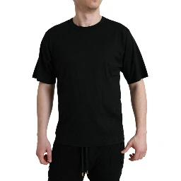 Black Logo Embossed Crew Neck Short Sleeves T-shirt