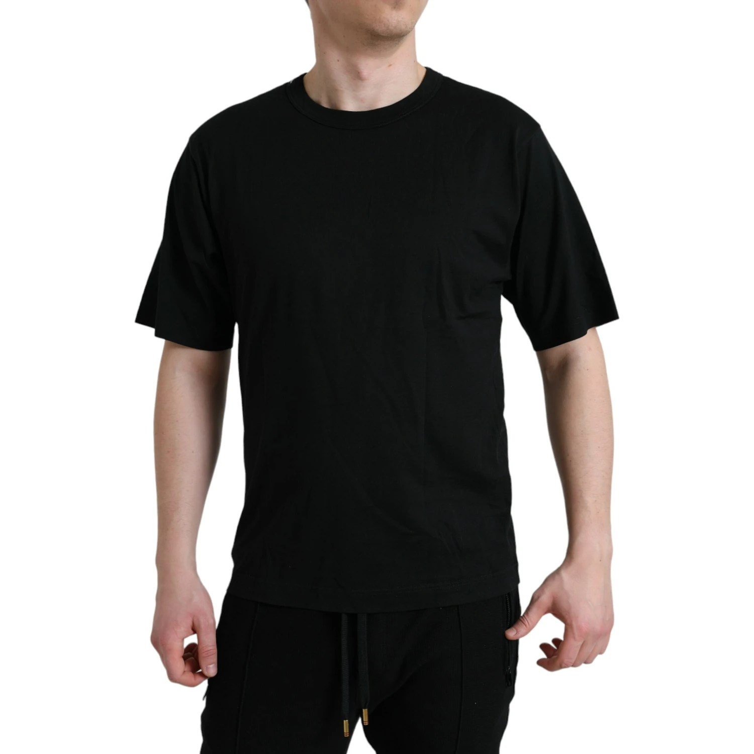 Black Logo Embossed Crew Neck Short Sleeves T-shirt