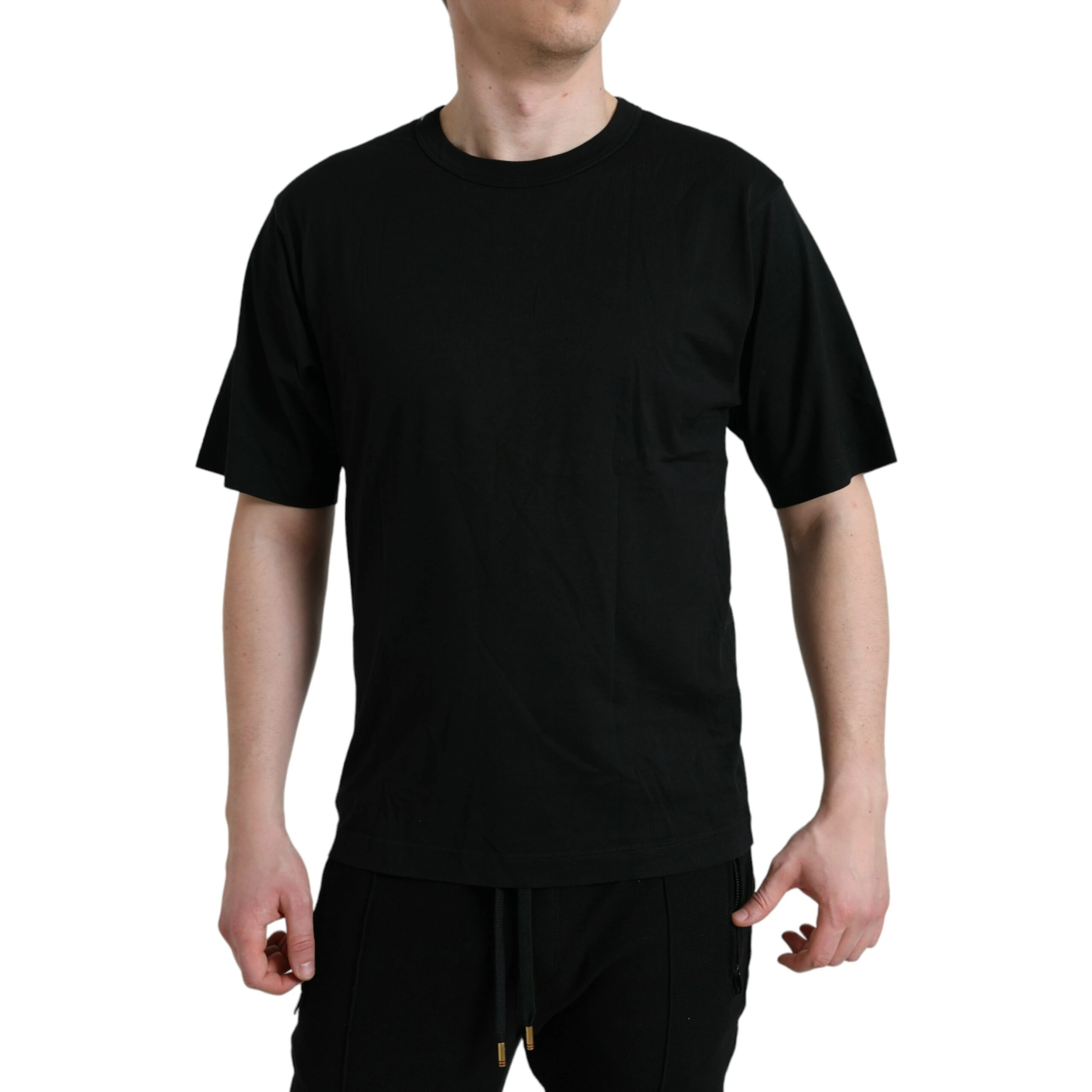 Black Logo Embossed Crew Neck Short Sleeves T-shirt