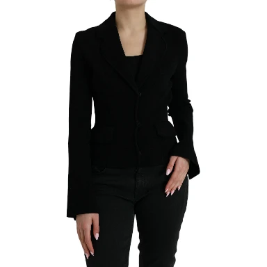 Black Viscose Single Breasted Blazer Jacket