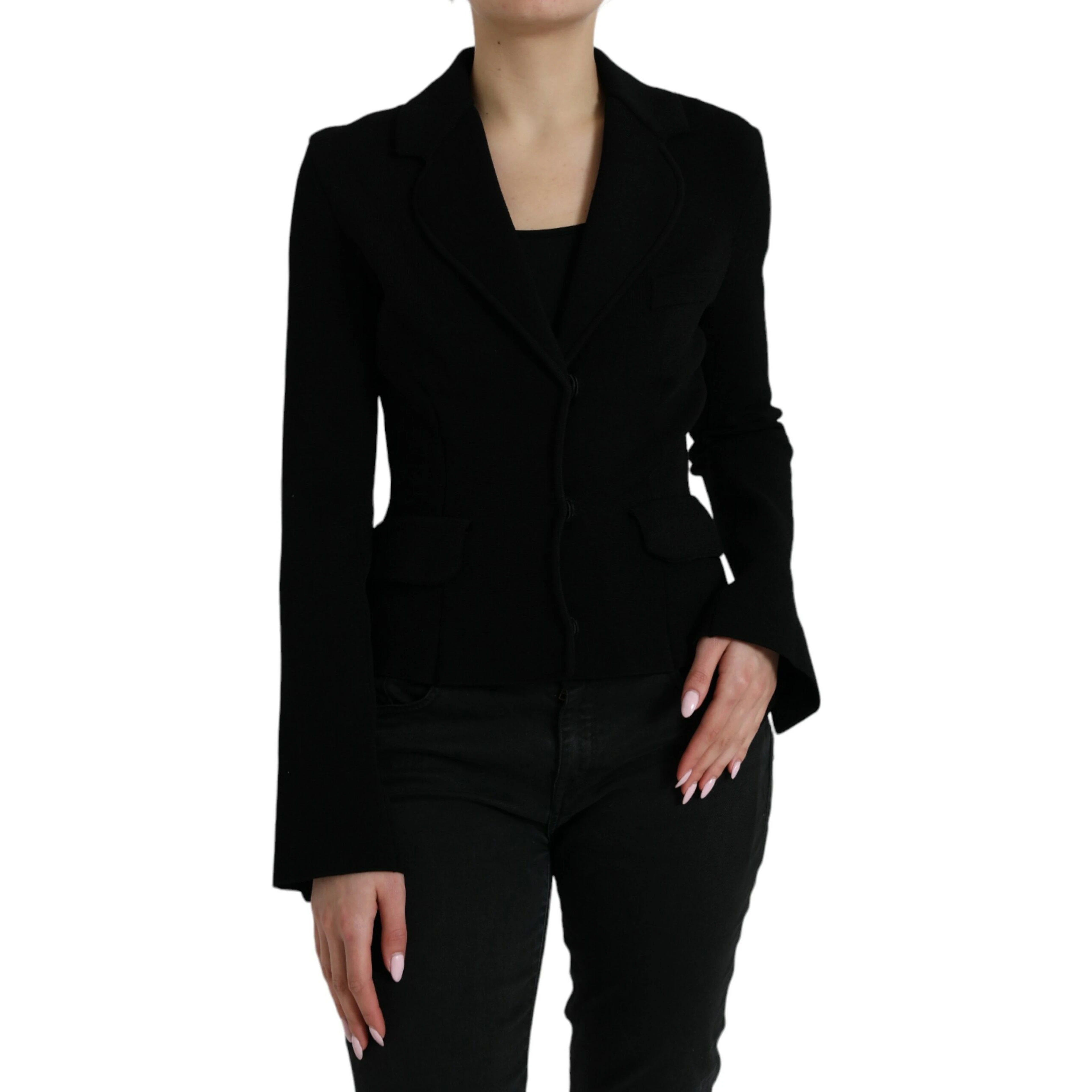 Black Viscose Single Breasted Blazer Jacket