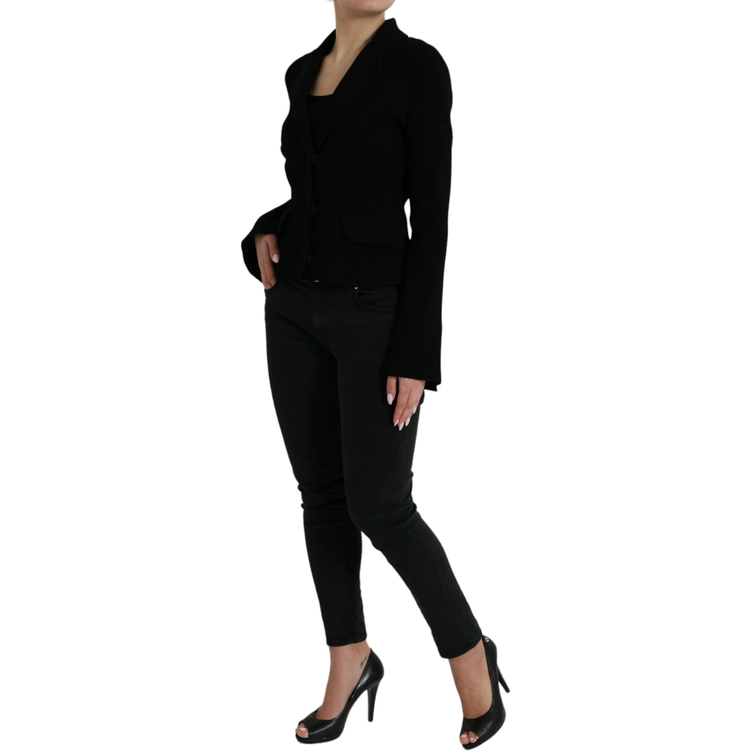 Black Viscose Single Breasted Blazer Jacket