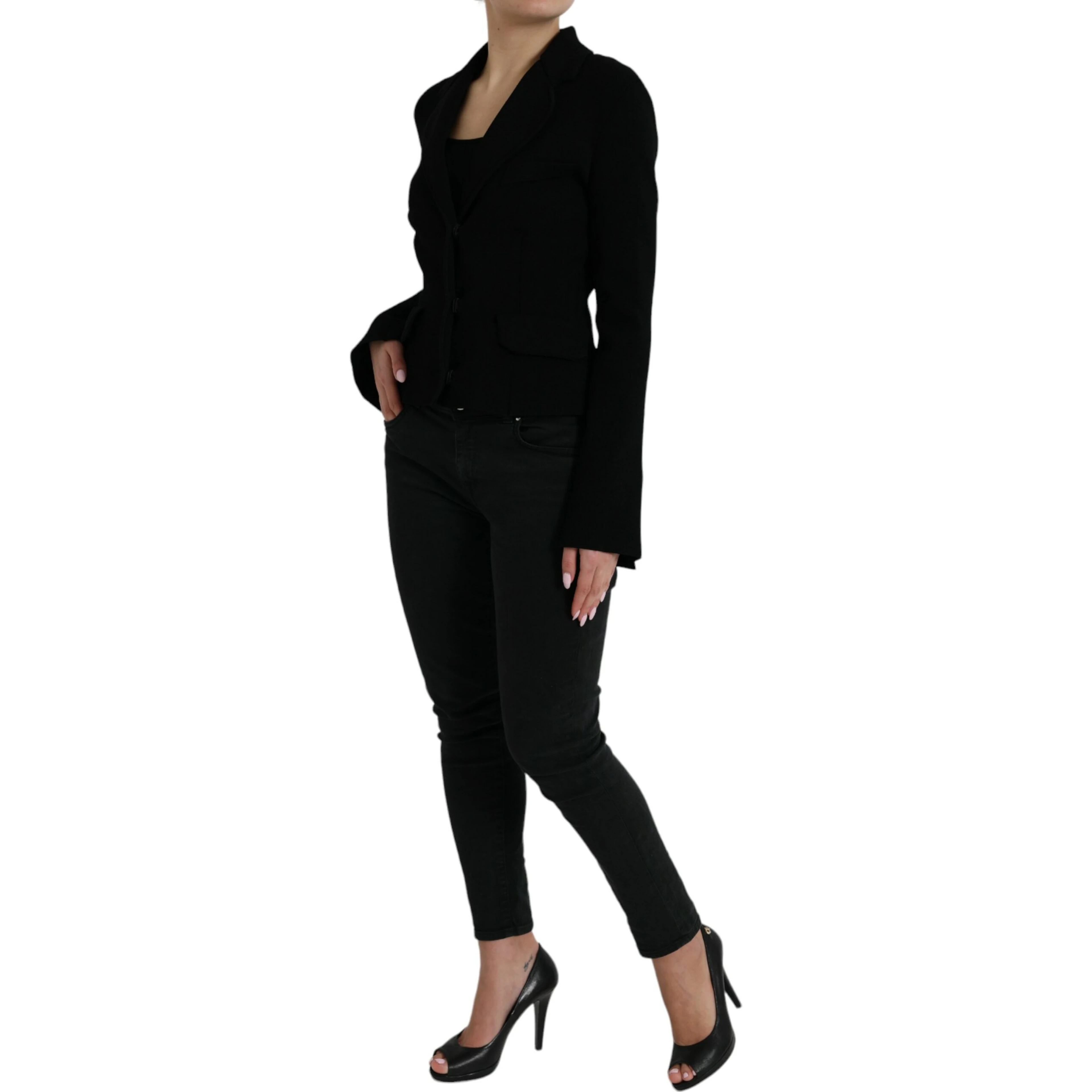 Black Viscose Single Breasted Blazer Jacket