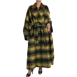 Yellow Checkered Long Sleeve Coat Jacket