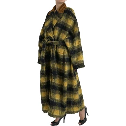 Yellow Checkered Long Sleeve Coat Jacket
