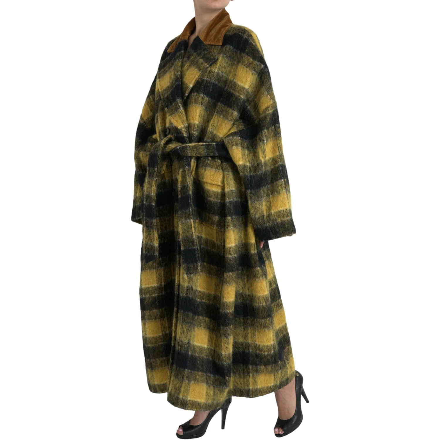 Yellow Checkered Long Sleeve Coat Jacket