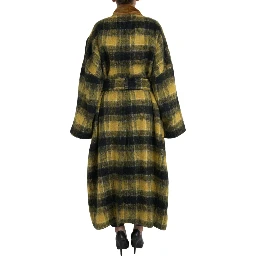 Yellow Checkered Long Sleeve Coat Jacket