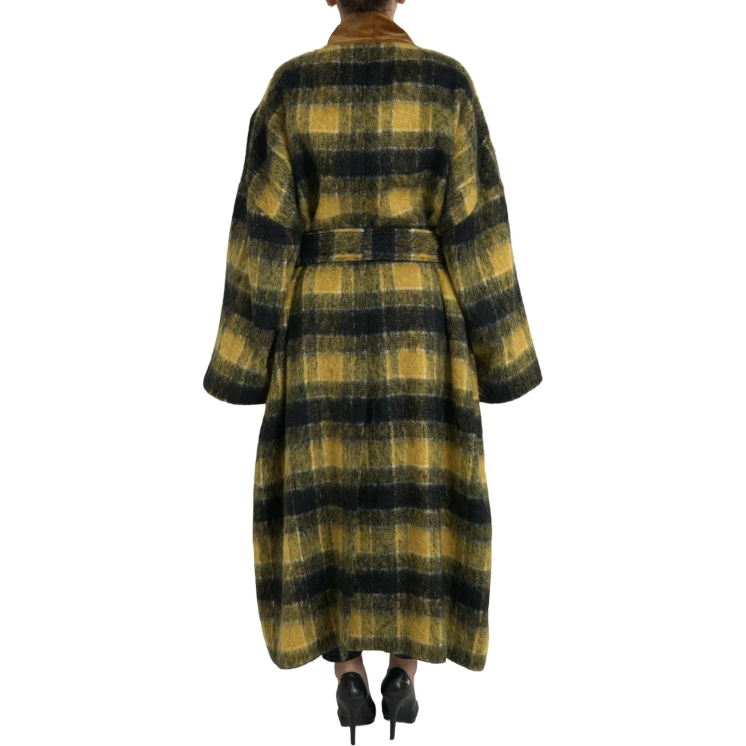 Yellow Checkered Long Sleeve Coat Jacket