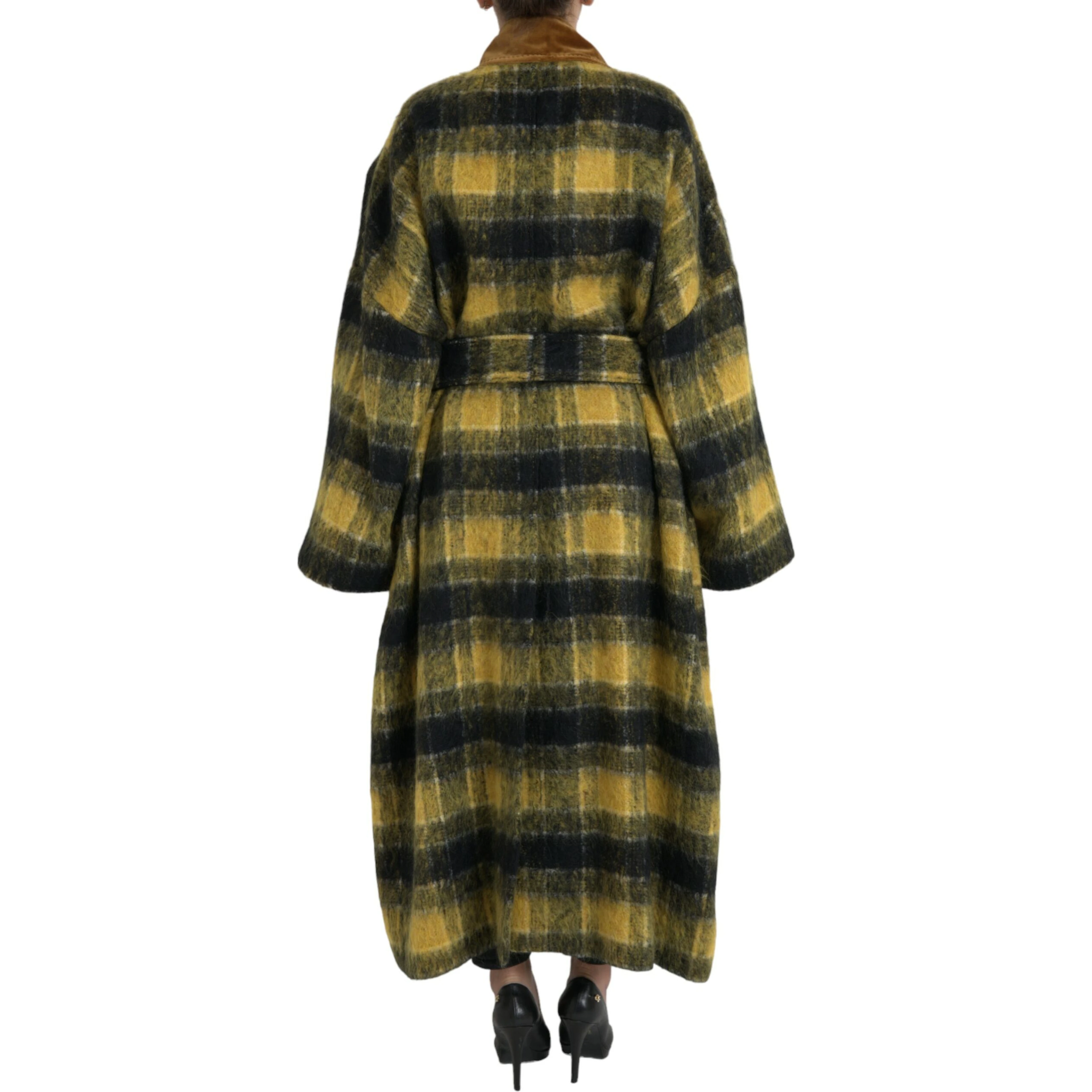 Yellow Checkered Long Sleeve Coat Jacket