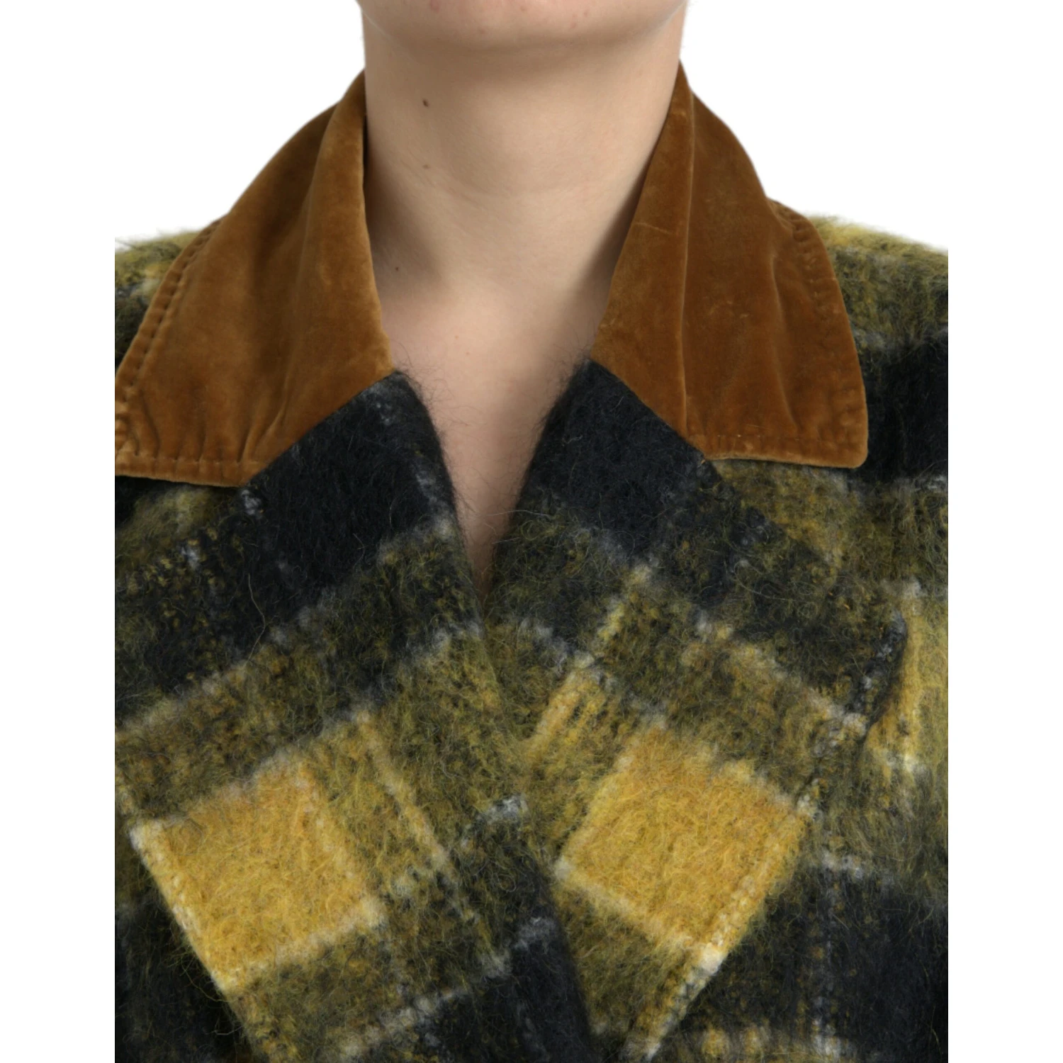 Yellow Checkered Long Sleeve Coat Jacket