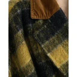 Yellow Checkered Long Sleeve Coat Jacket