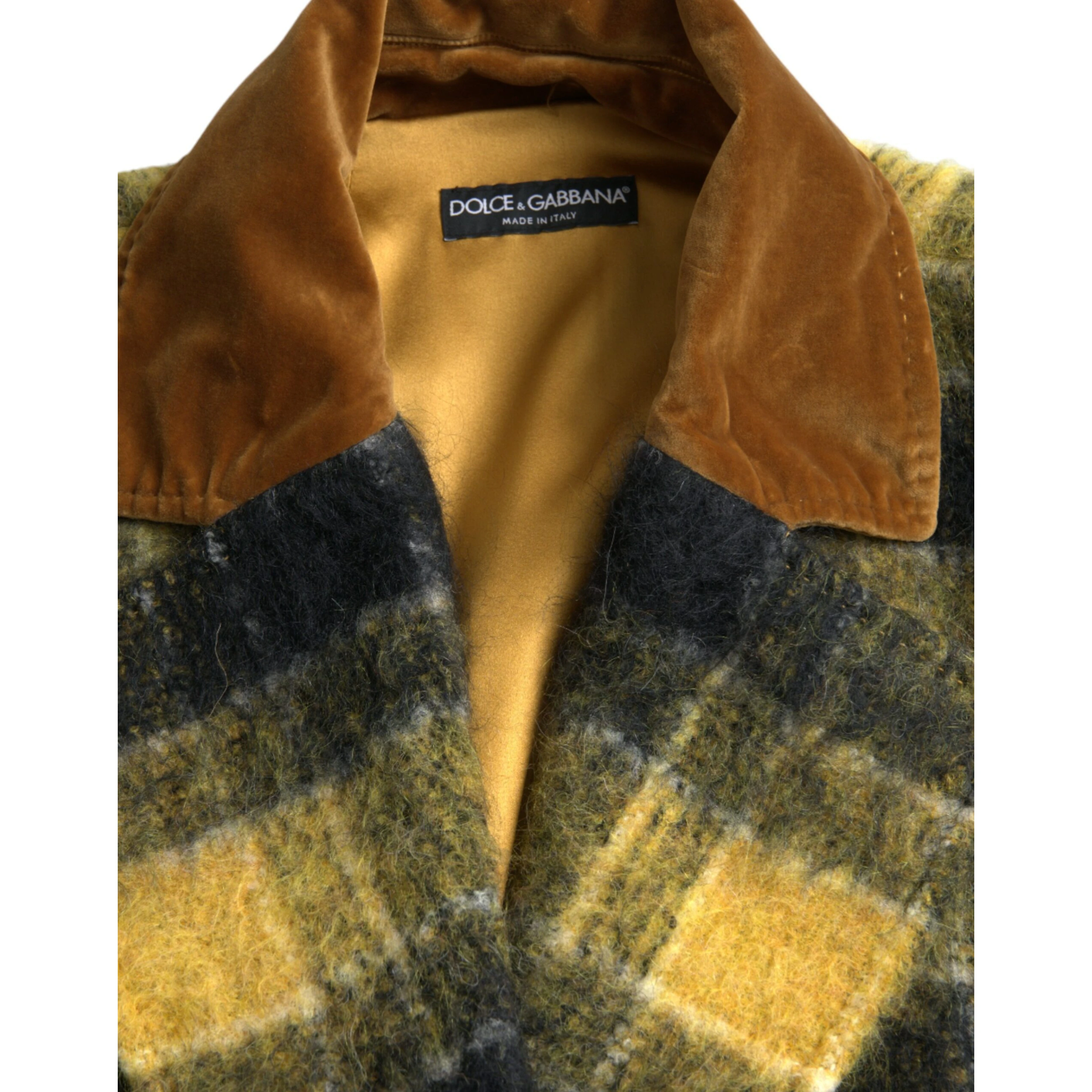 Yellow Checkered Long Sleeve Coat Jacket