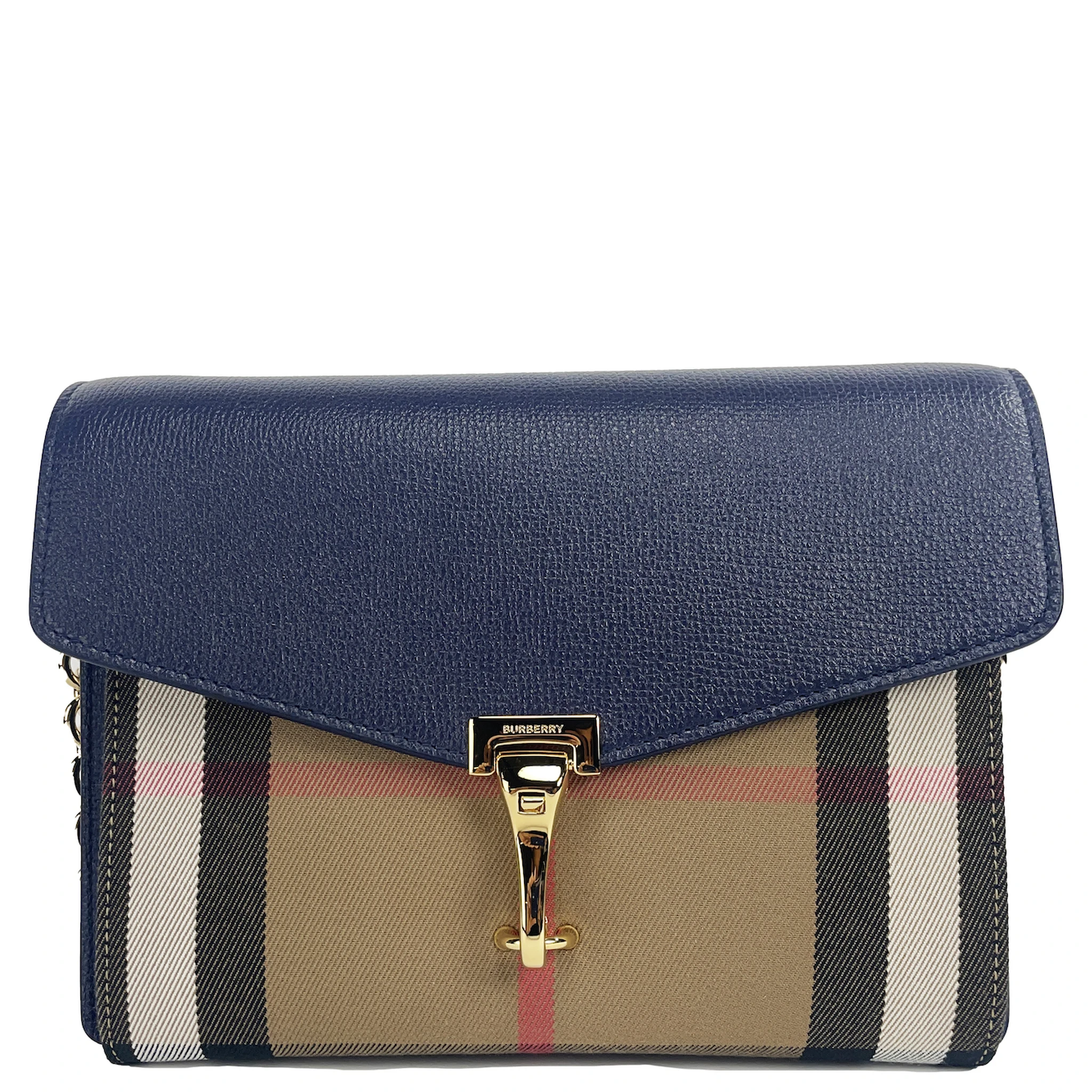 Macken Small Regency Blue House Check Leather Crossbody Bag