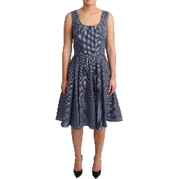 Blue Polka Cotton A-Line Stretch Dress