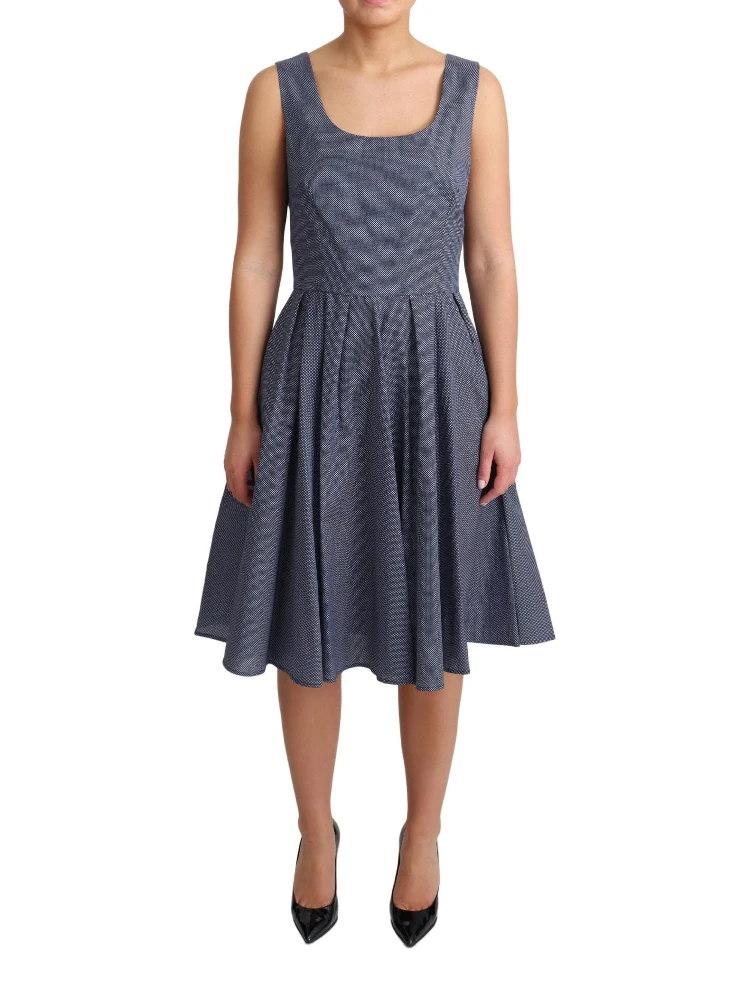 Blue Polka Cotton A-Line Stretch Dress