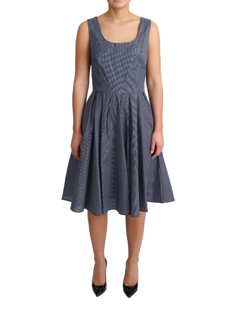 Blue Polka Cotton A-Line Stretch Dress
