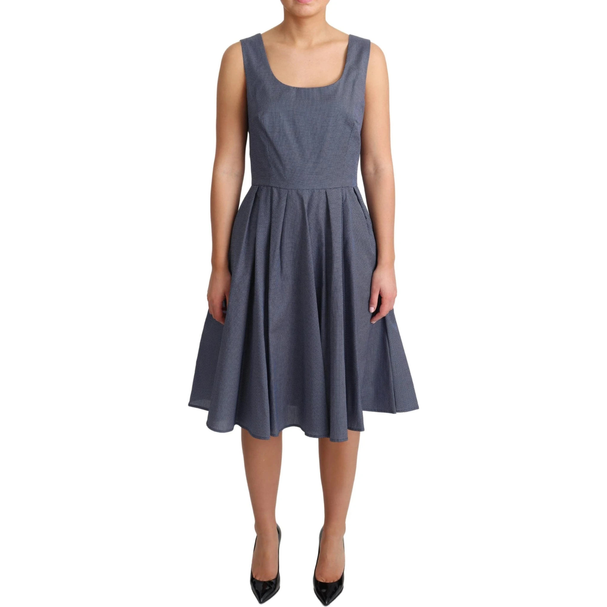 Blue Polka Cotton A-Line Stretch Dress