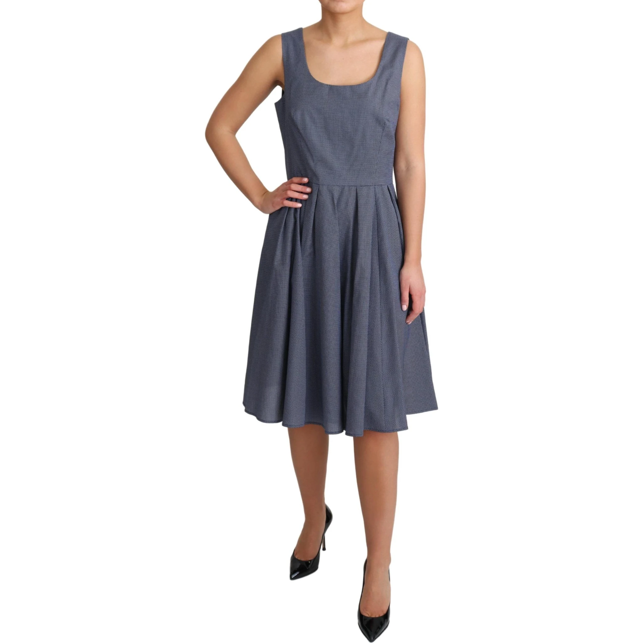Blue Polka Cotton A-Line Stretch Dress
