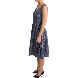 Blue Polka Cotton A-Line Stretch Dress