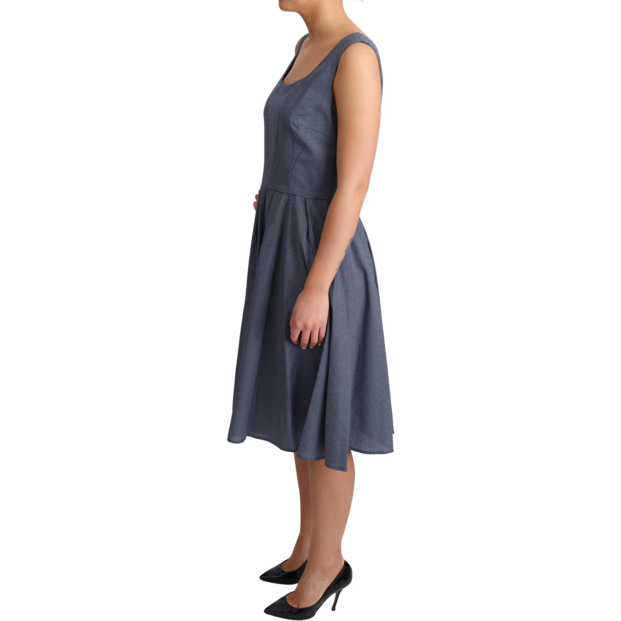 Blue Polka Cotton A-Line Stretch Dress