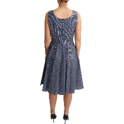 Blue Polka Cotton A-Line Stretch Dress