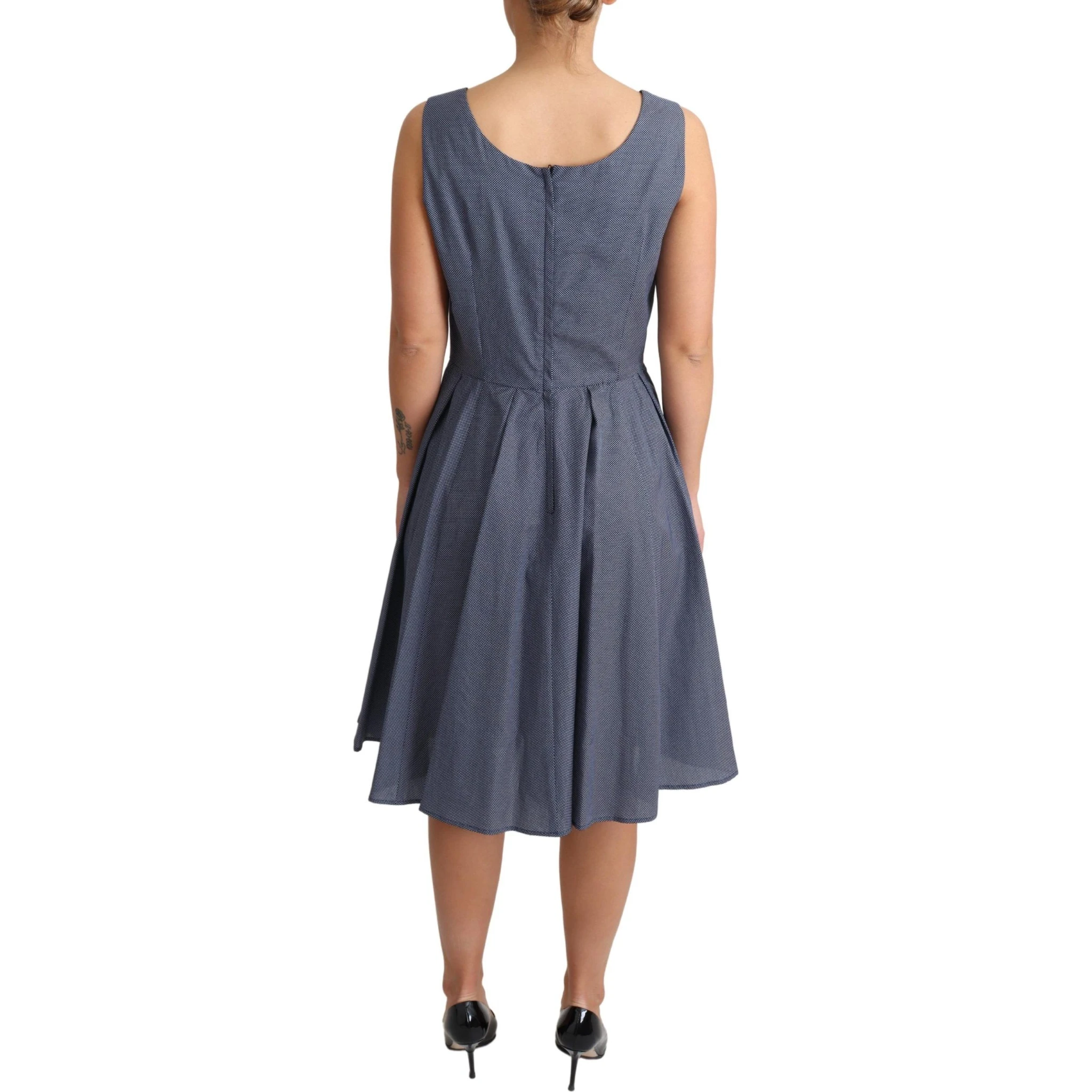 Blue Polka Cotton A-Line Stretch Dress