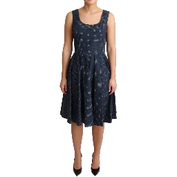 Blue Polka Dotted Cotton A-Line Dress