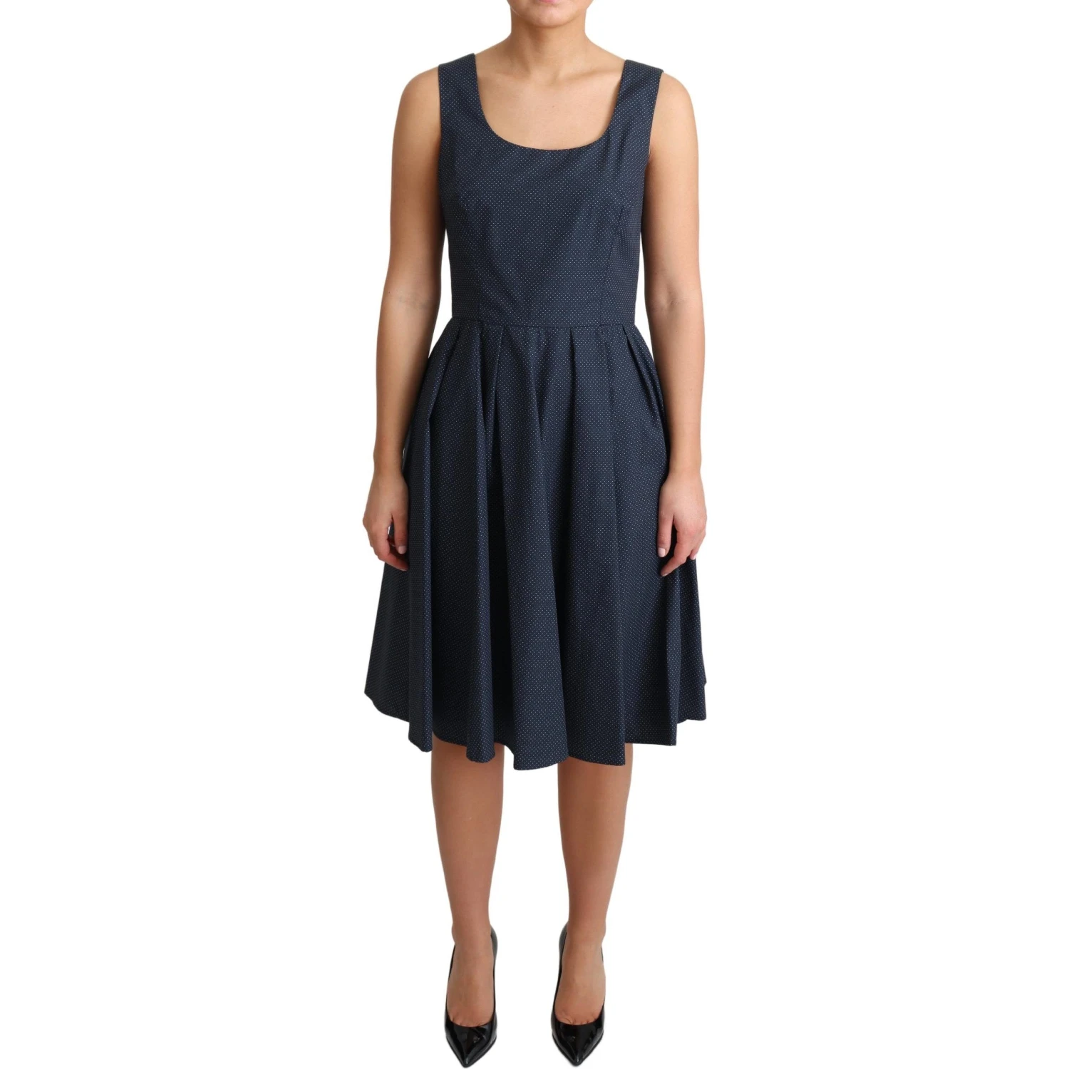Blue Polka Dotted Cotton A-Line Dress