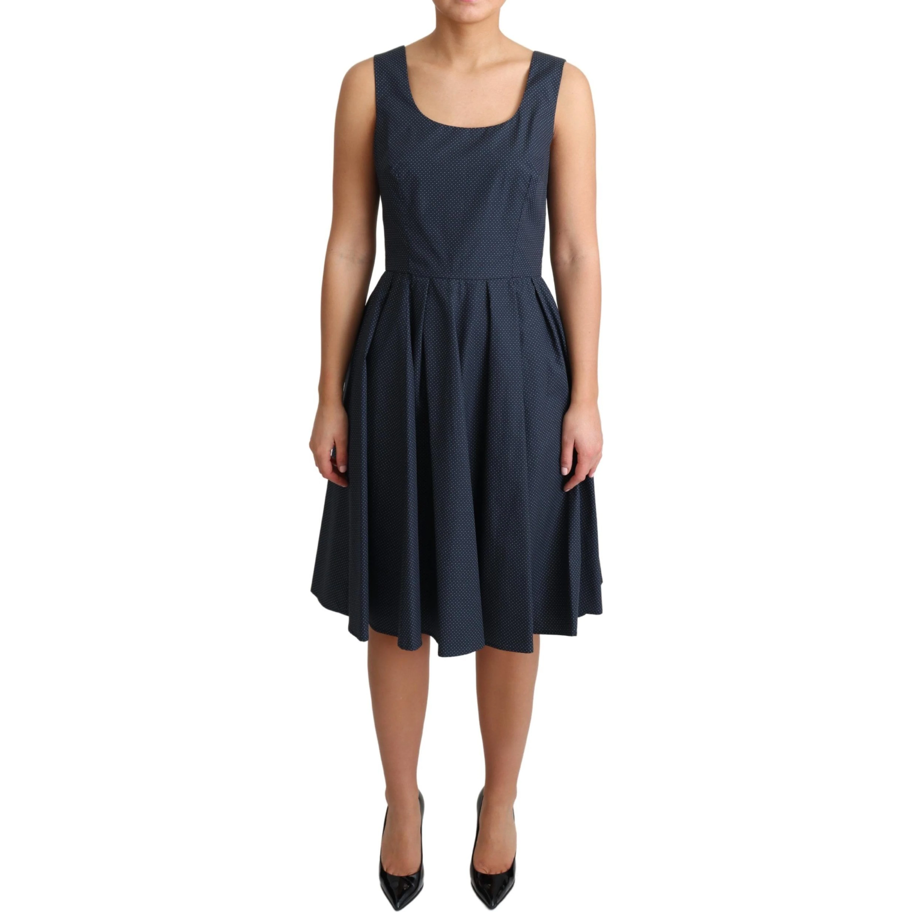 Blue Polka Dotted Cotton A-Line Dress