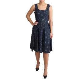 Blue Polka Dotted Cotton A-Line Dress