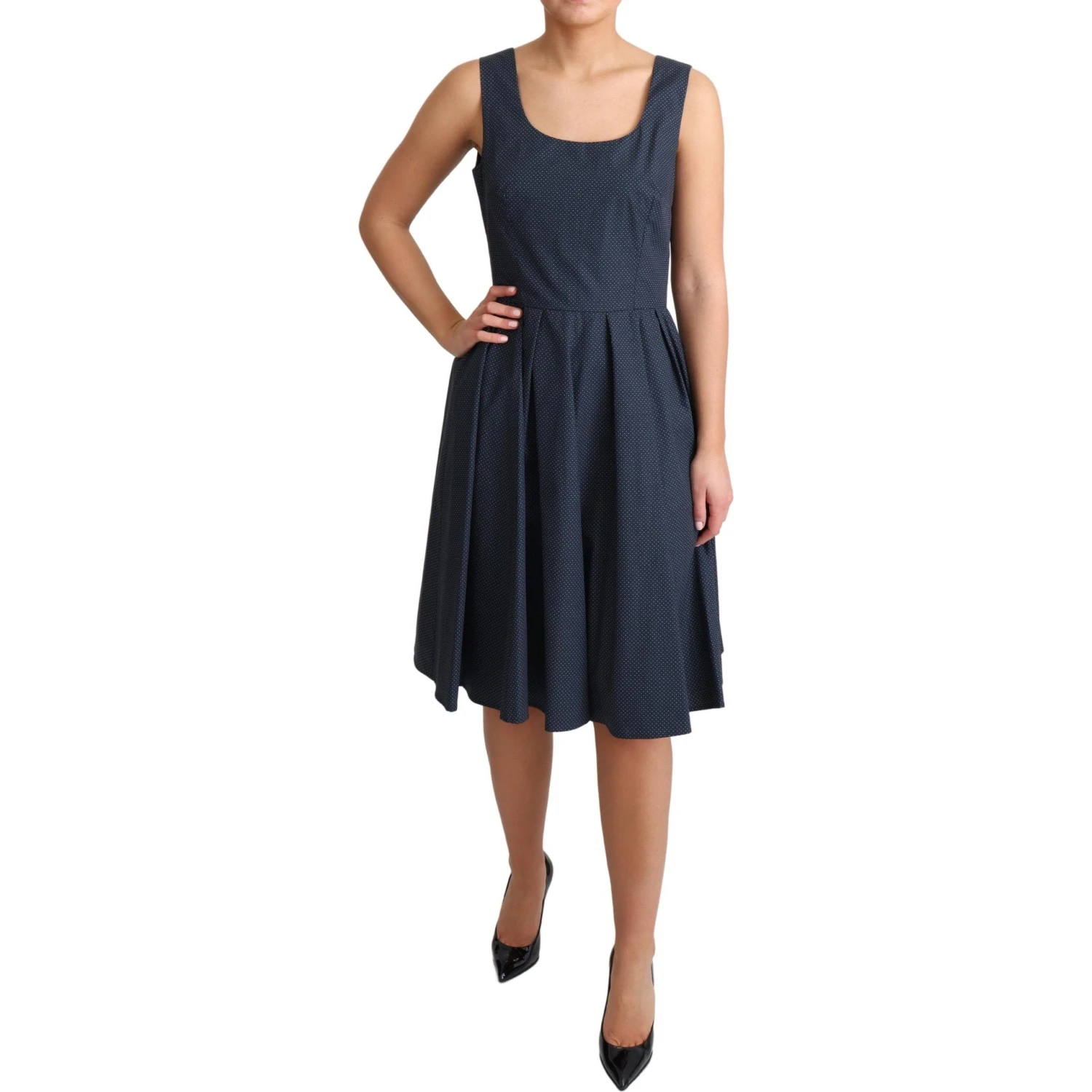Blue Polka Dotted Cotton A-Line Dress