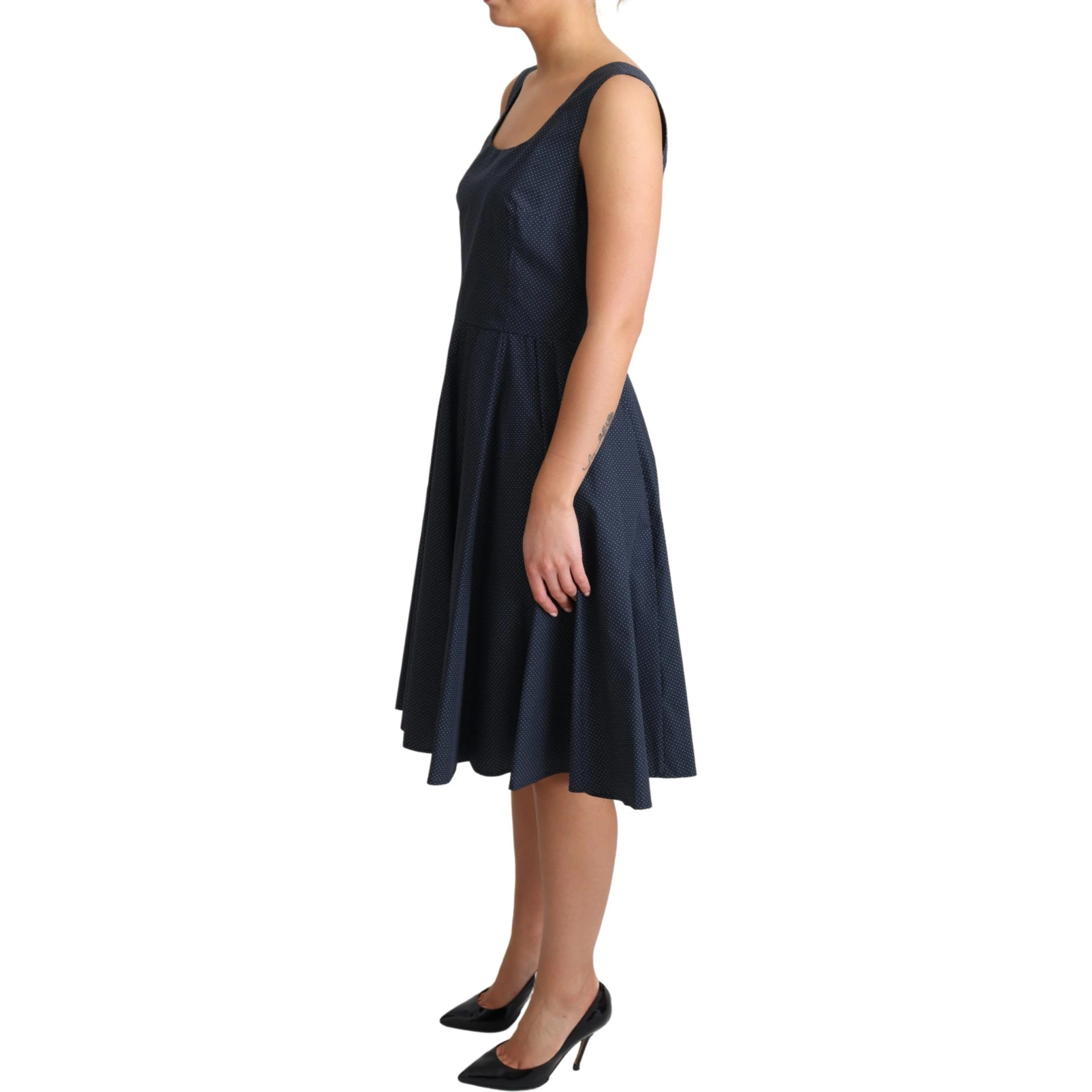 Blue Polka Dotted Cotton A-Line Dress