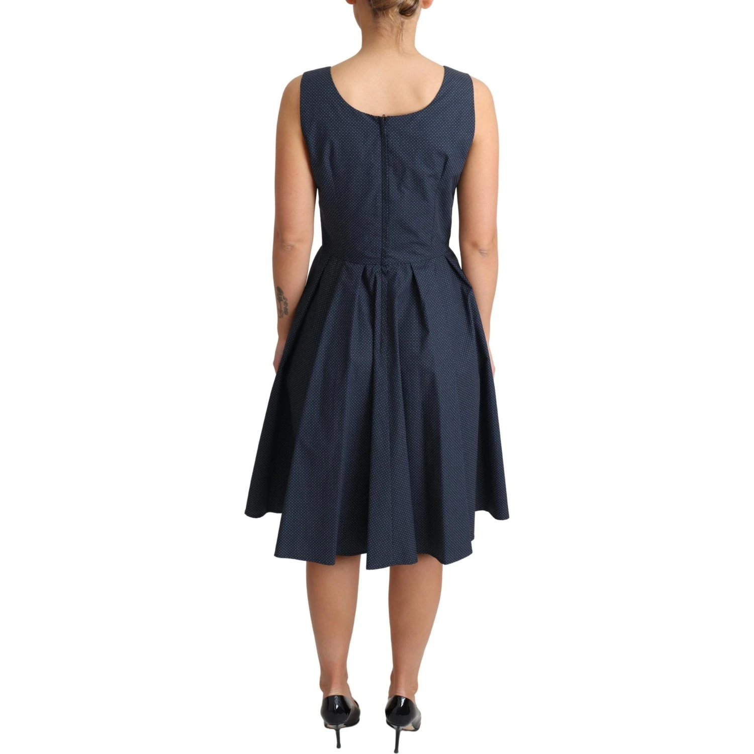 Blue Polka Dotted Cotton A-Line Dress