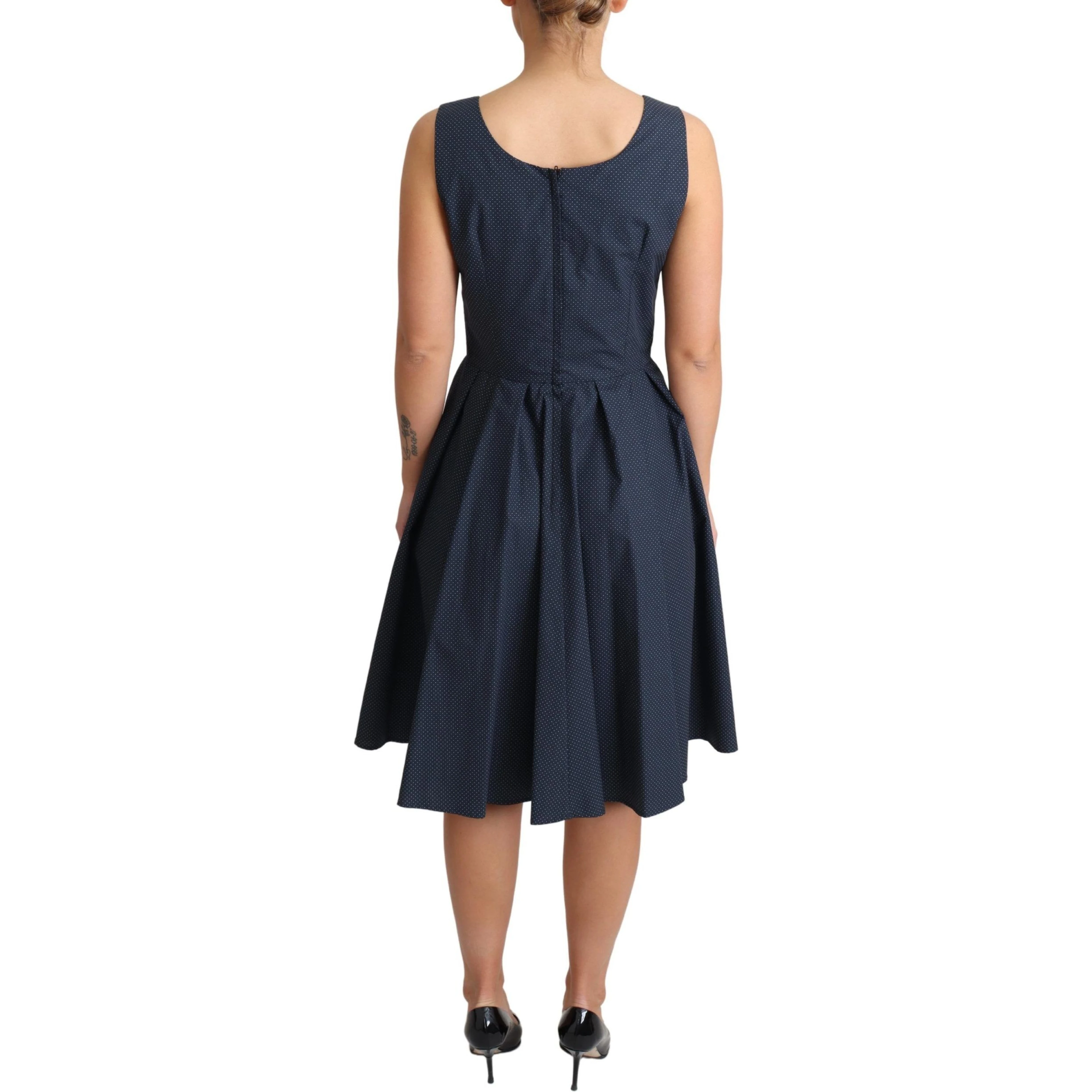 Blue Polka Dotted Cotton A-Line Dress
