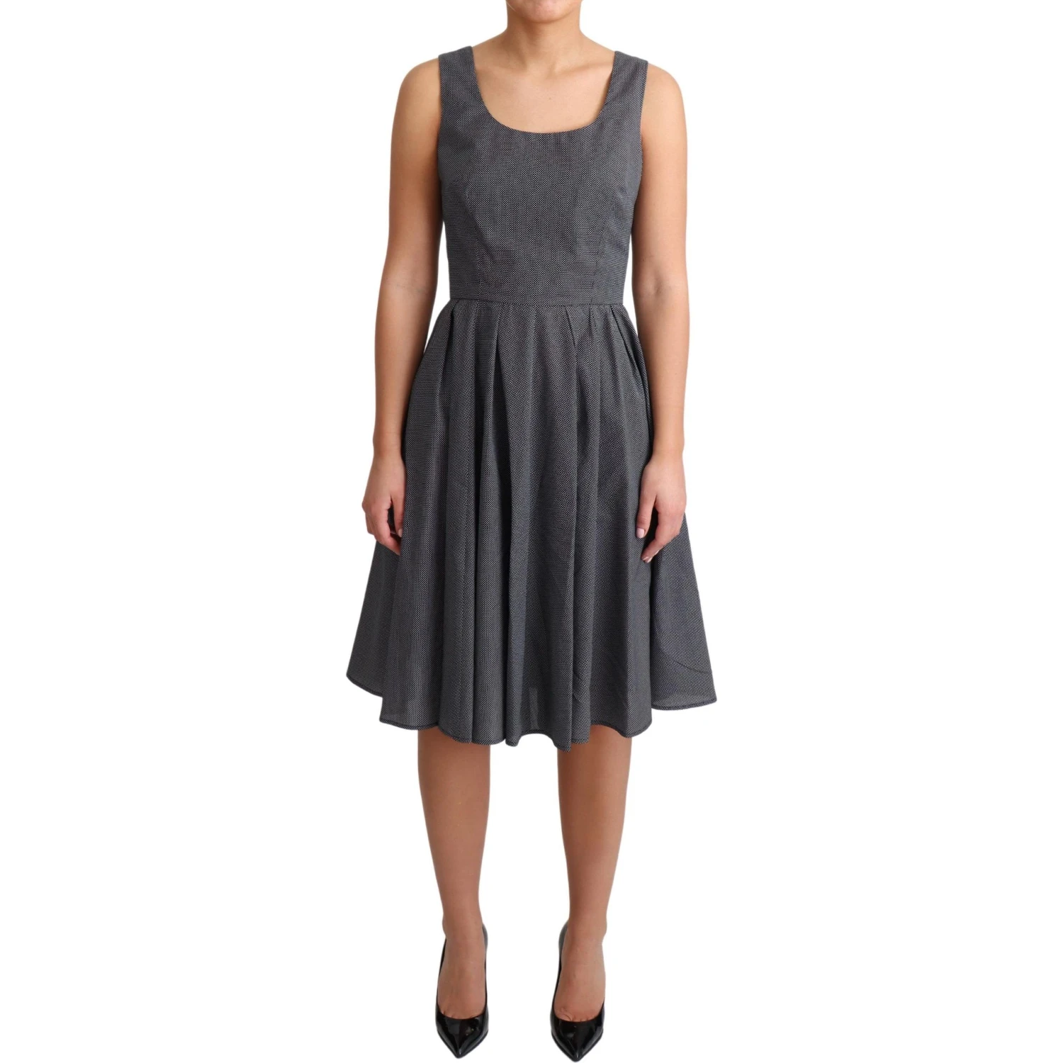 Black Polka Dotted Cotton A-Line Dress