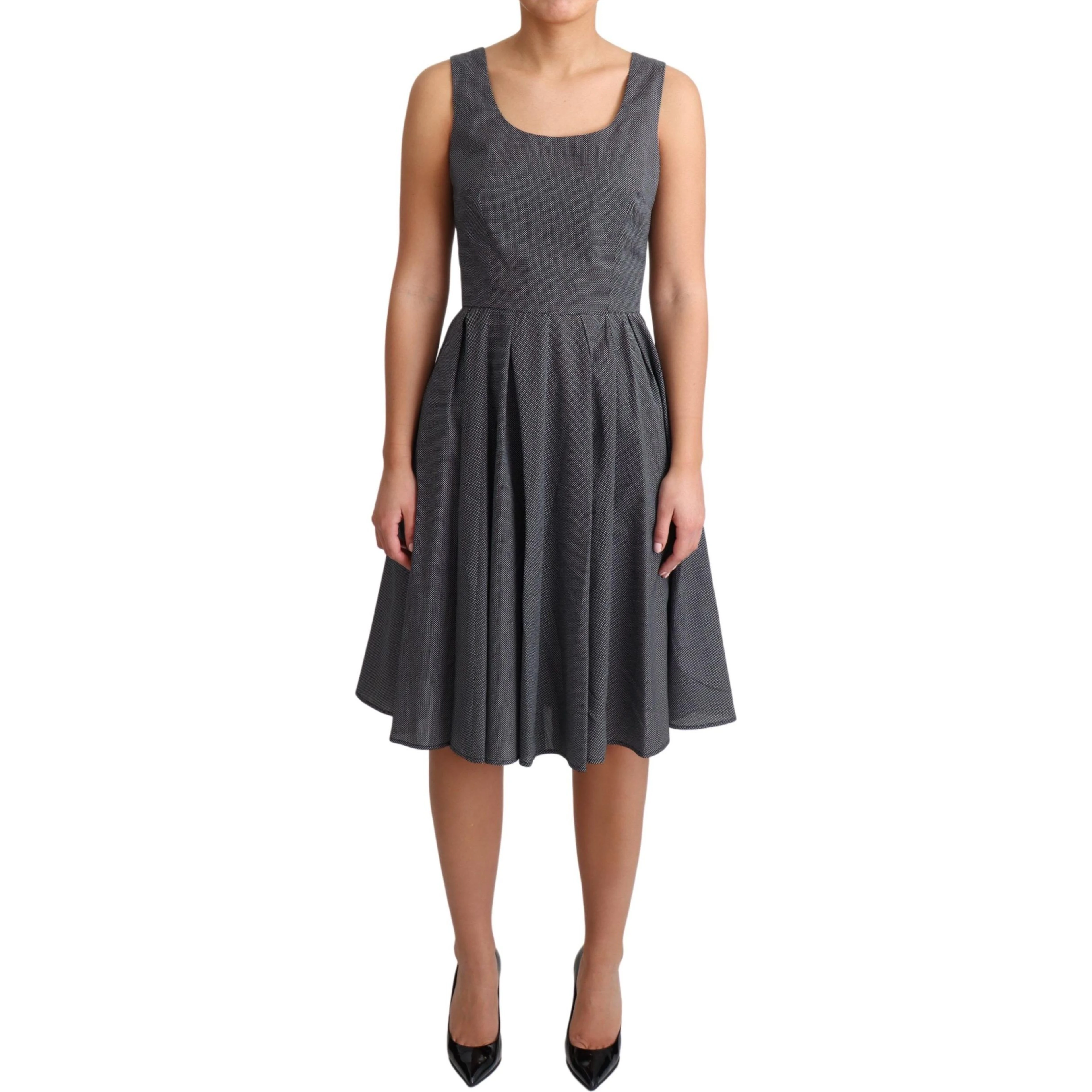 Black Polka Dotted Cotton A-Line Dress
