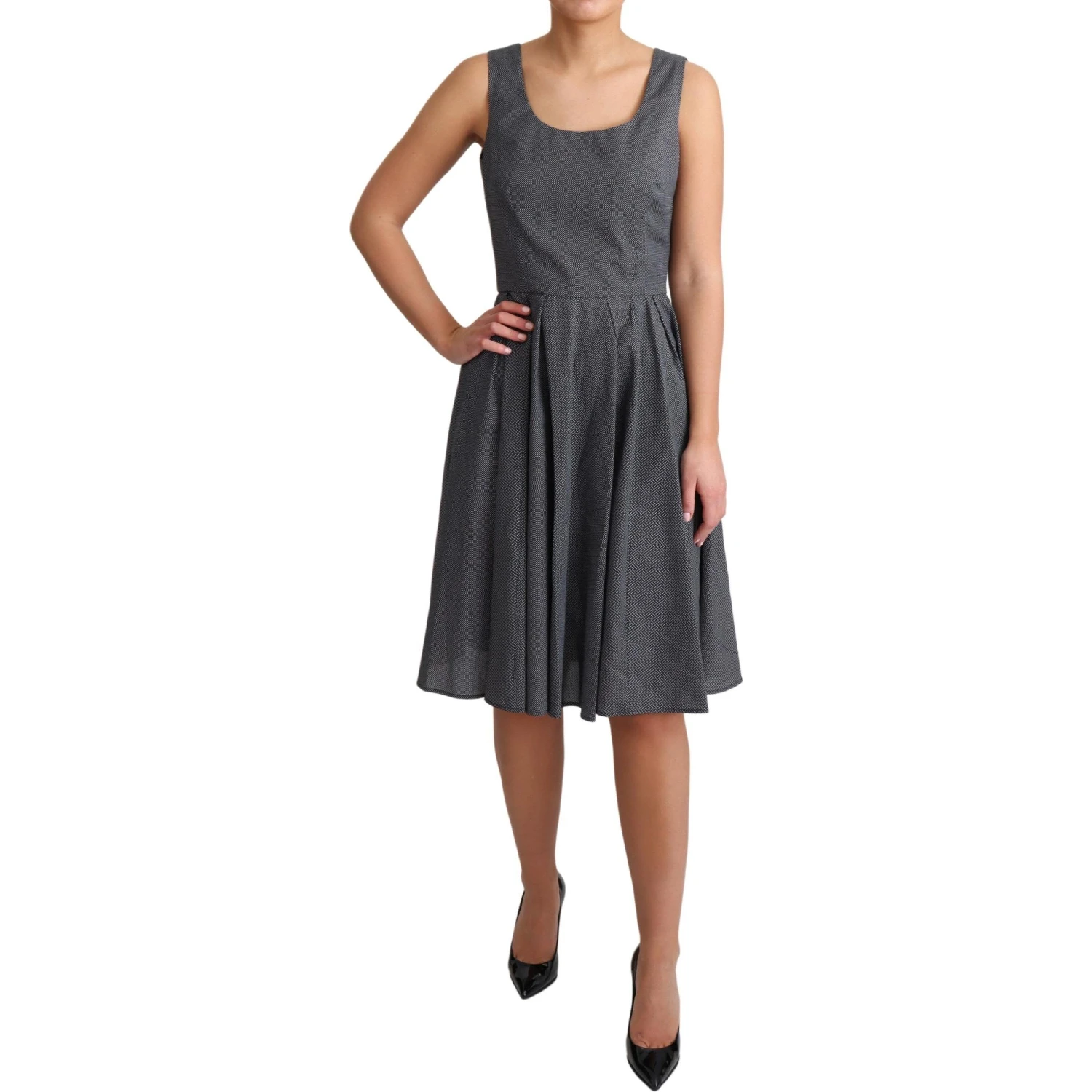 Black Polka Dotted Cotton A-Line Dress