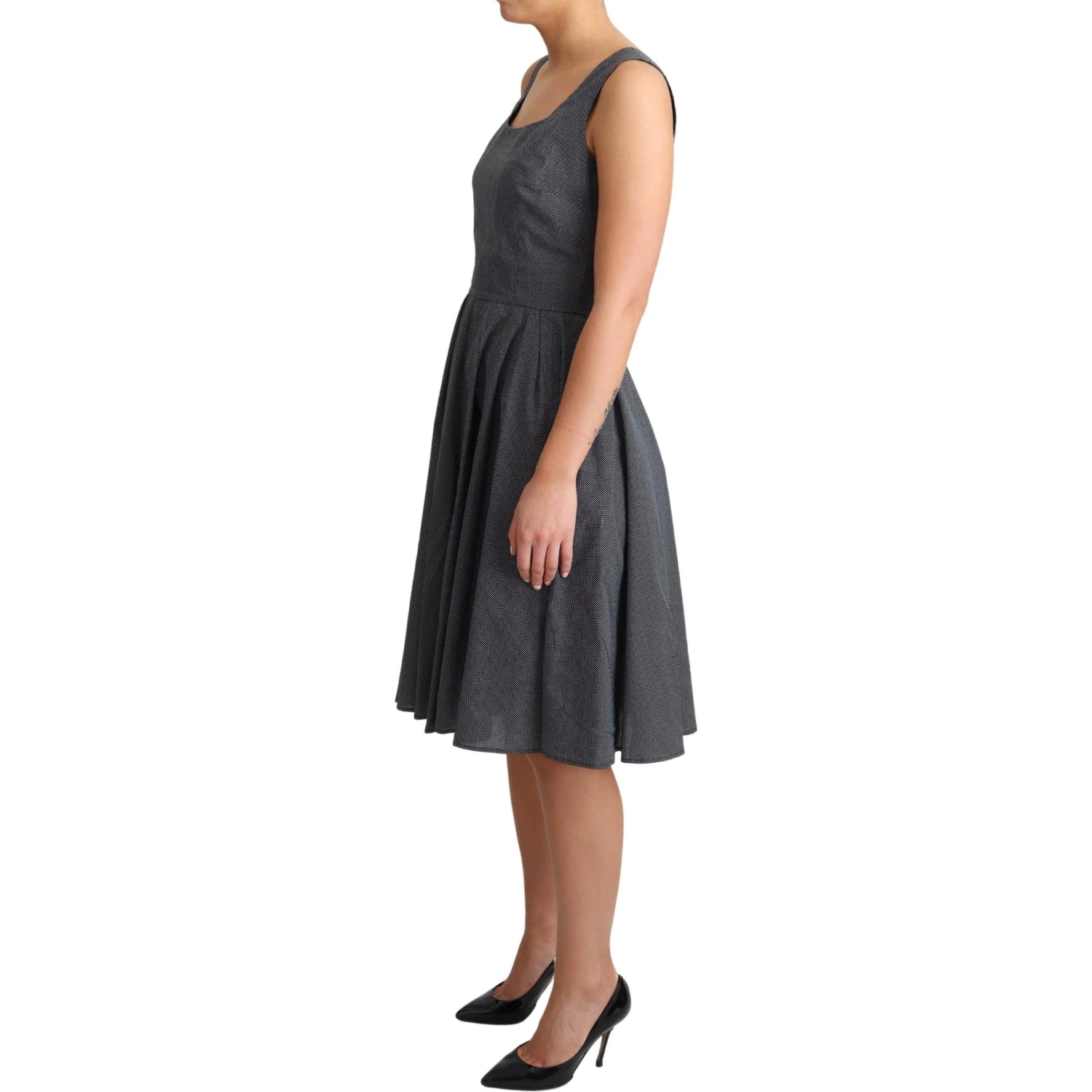 Black Polka Dotted Cotton A-Line Dress